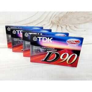 TDK D90 High Output 90 Minute Blank Audio Cassette Tapes Lot of 4 New/Sealed